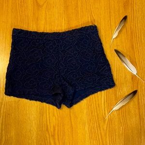 High Waisted Navy Crochet Hot Shorts